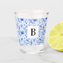 Cobalt Blue Tropical Leaves Muster 1.5oz Schnapsglas