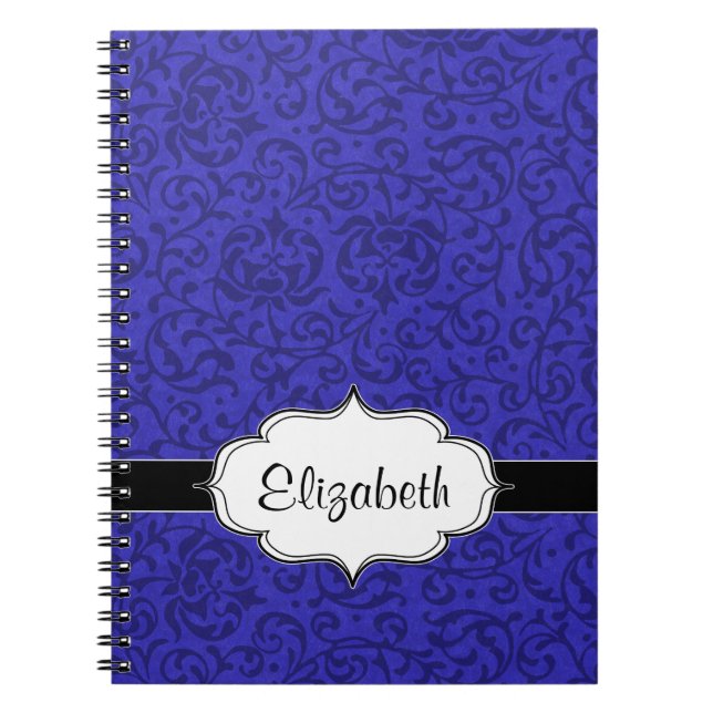 Cobalt Blue Tudor Garden Floral Damask Notizblock (Vorderseite)
