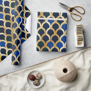 Cobalt Blue und Gold Art Deco Marmormuster Geschenkpapier