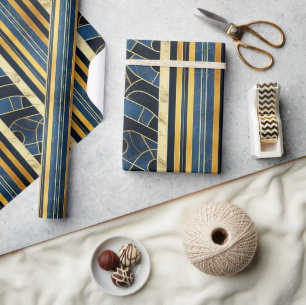 Cobalt Blue und Gold Art Deco Marmormuster Geschenkpapier
