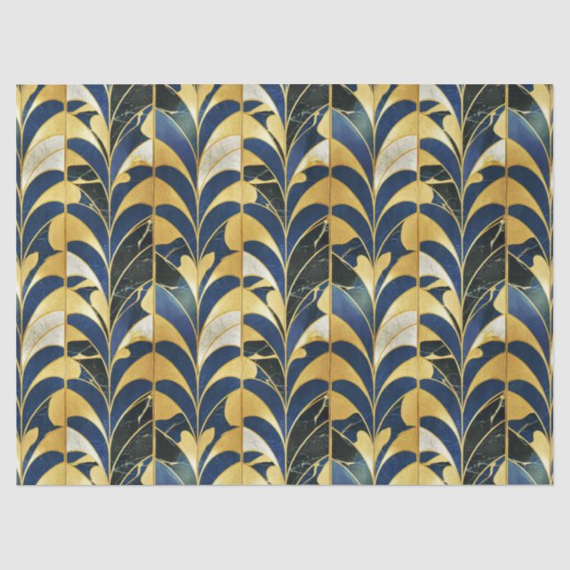 Cobalt Blue und Gold Art Deco Marmormuster Seidenpapier (Vorderseite)