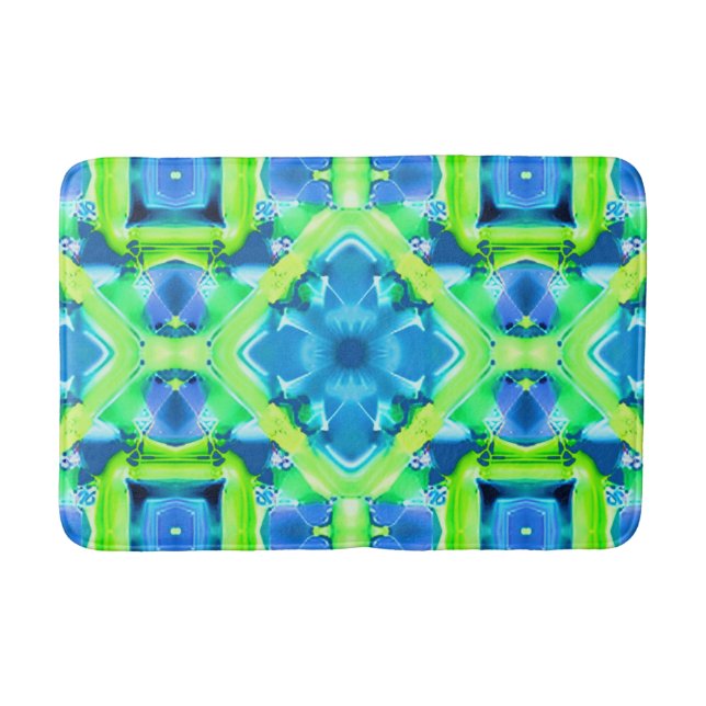 Cobalt Blue und Lime Green Gefärbte Krawatte Muste Badematte (Vorderseite)