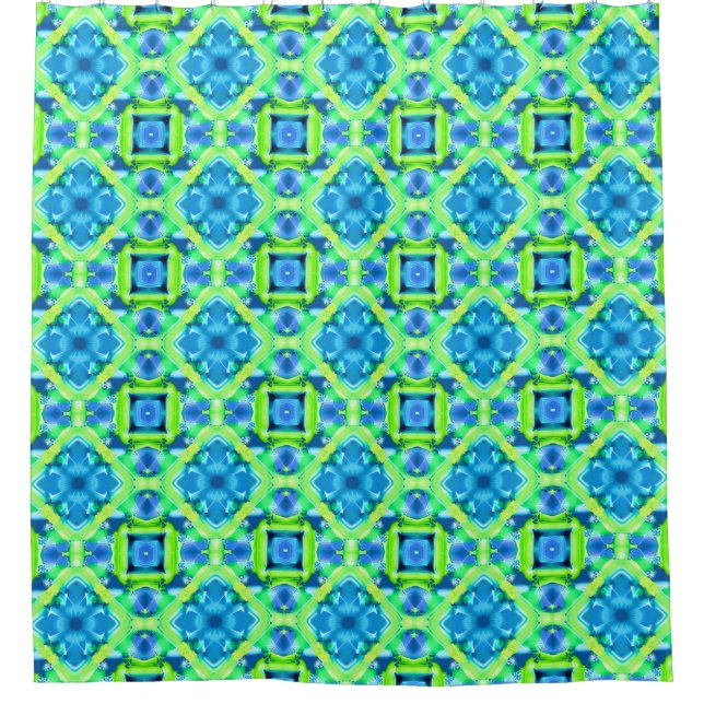 Cobalt Blue und Lime Green Gefärbte Krawatte Muste Duschvorhang (Vorderseite)