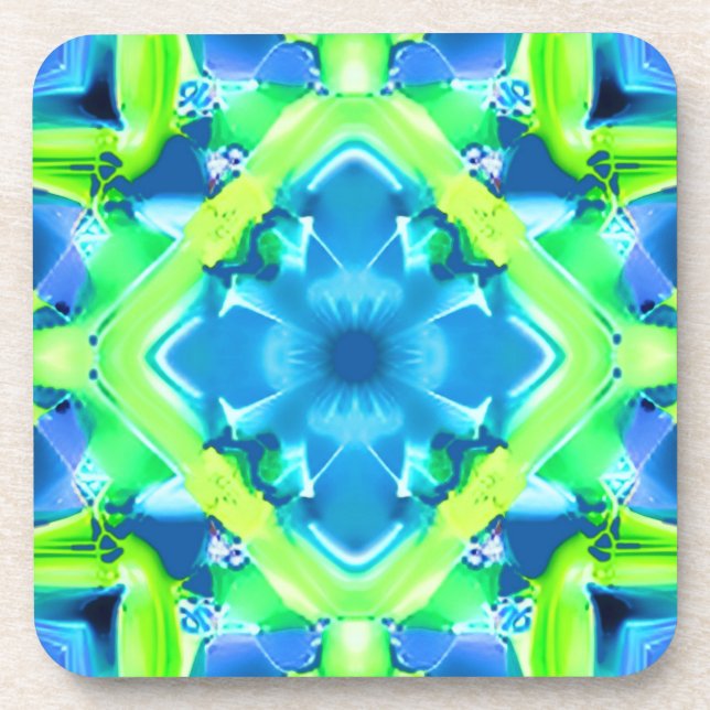 Cobalt Blue und Lime Green Gefärbte Krawatte Muste Getränkeuntersetzer (Vorderseite)