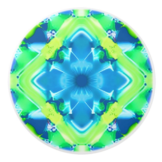 Cobalt Blue und Lime Green Gefärbte Krawatte Muste Keramikknauf (Vorderseite)