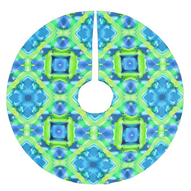 Cobalt Blue und Lime Green Gefärbte Krawatte Muste Polyester Weihnachtsbaumdecke (Vorderseite)