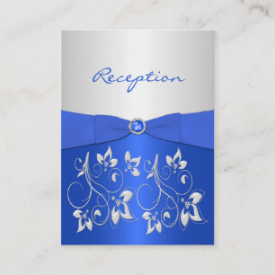 Cobalt Blue und Silver Floral Empfang Card Begleitkarte