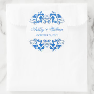 Cobalt Blue Vintag Floral Blüh Wedding Party Runder Aufkleber