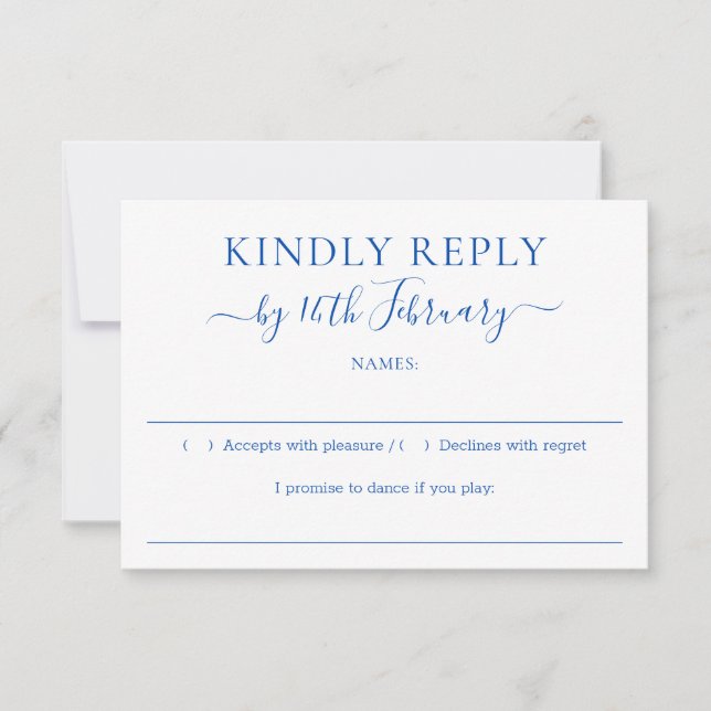 Cobalt Blue Wedding Kindly Reply RSVP Karte (Vorderseite)