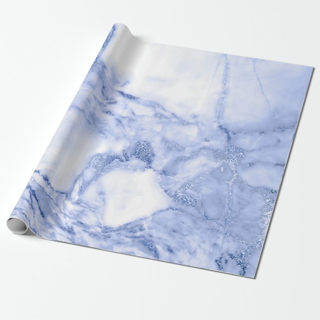 Cobalt Blue White Gray Marble Shiny Glam Geschenkpapier (Ungerollt)