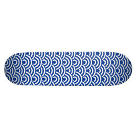 Cobalt Blue White Japanese Wave Muster Skateboard