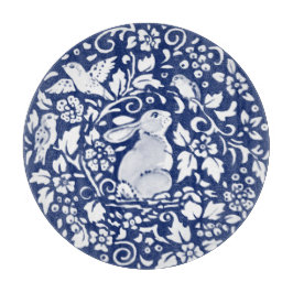Cobalt Blue White Rabbit Bunny Bird Elegante Flora Schneidebrett