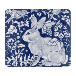Cobalt Blue White Rabbit Bunny Delft Dedham Bird Schneidebrett
