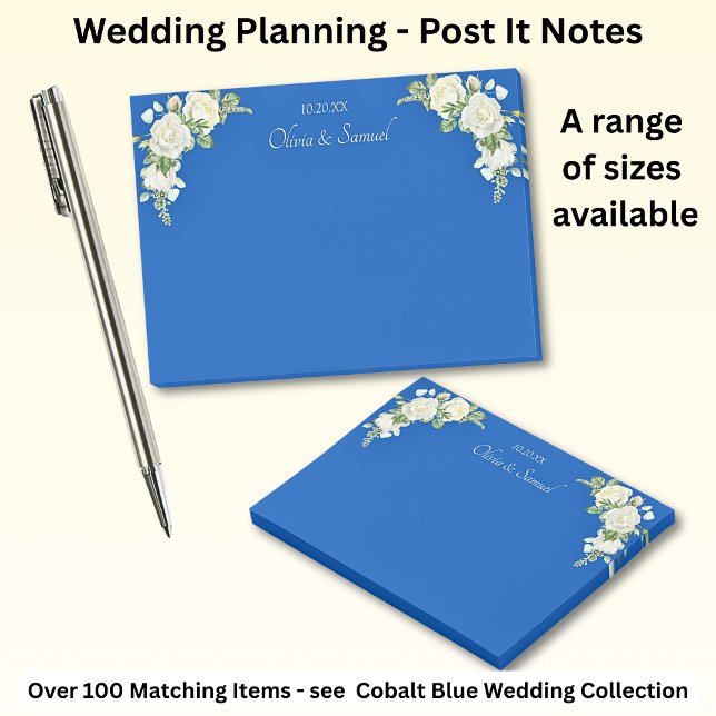 Cobalt Blue & White Roses Wedding Suite Post-it Klebezettel (Von Creator hochgeladen)