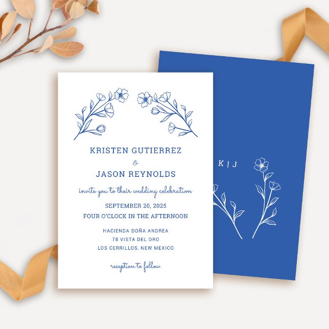 Cobalt Blue Wildblume Hochzeitseinladung Einladung (Wildflower Wedding Invitation in Cobalt Blue)