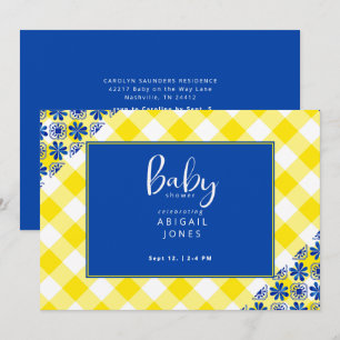 Cobalt Blue & Yellow Gingham Baby Dusche Einladung