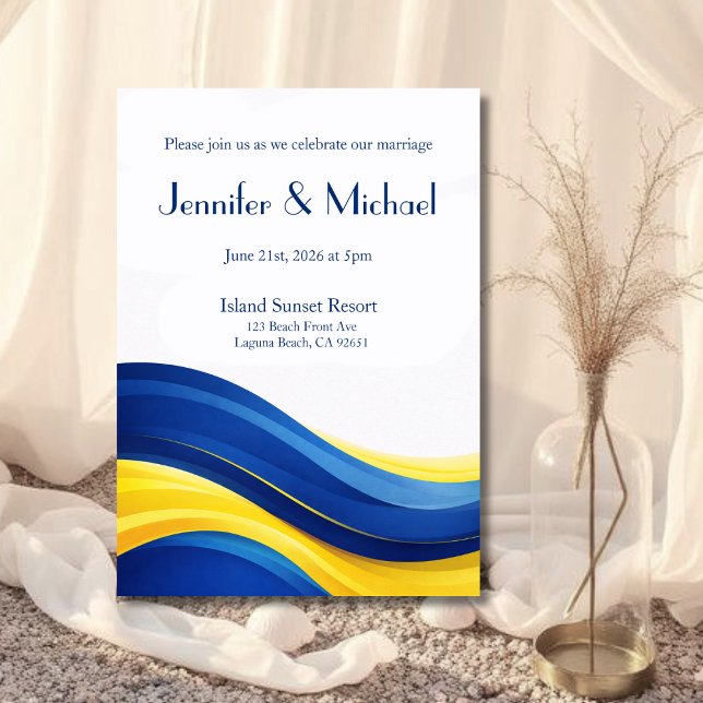 Cobalt Blue & Yellow Modern Wedding  Einladung (Cobalt Blue & Lemon Yellow Modern Wedding Invitation )