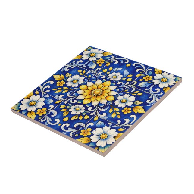 Cobalt-Blüten-Fiesta-Fliese Fliese (Seite)