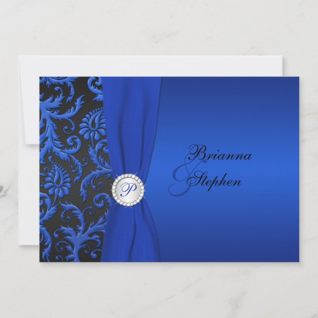 Cobalt et Black Mariage damassé Invitation II (Devant)