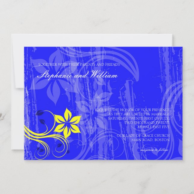 Cobalt Faire-part de mariage bleu et jaune (Devant)