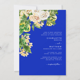 Cobalt Floral Lemon Bride Eltern Tropische Hochzei Einladung