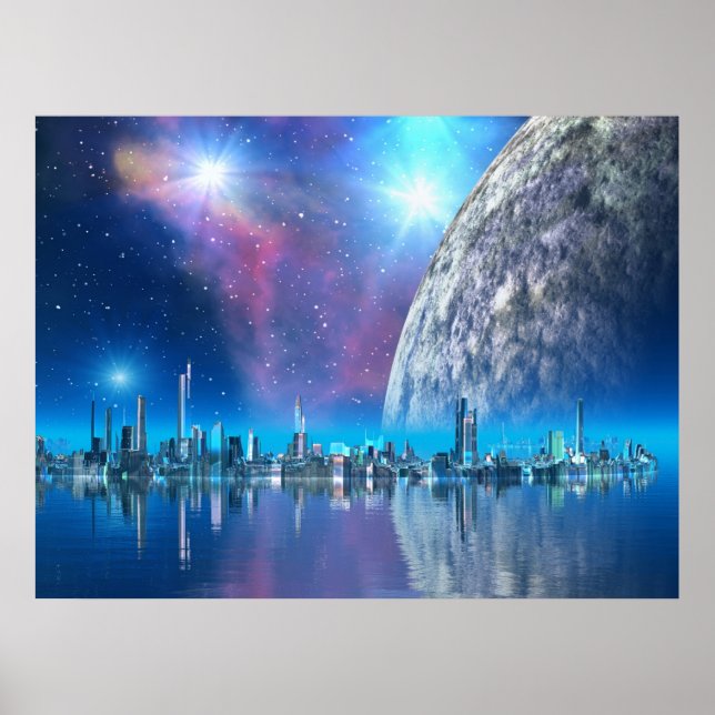 Cobalt Island Cites Scifi / Fantasy Art Print Poster (Vorne)