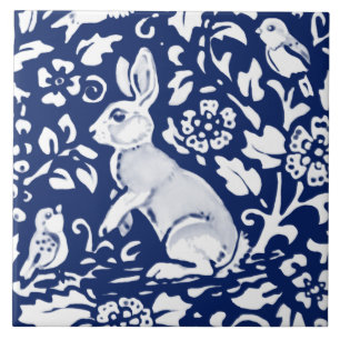 Cobalt Navy Blue Rabbit Bird Dedham Delft Morris Fliese
