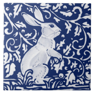 Cobalt Navy Blue Rabbit Bunny Dedham Delft Morris  Fliese