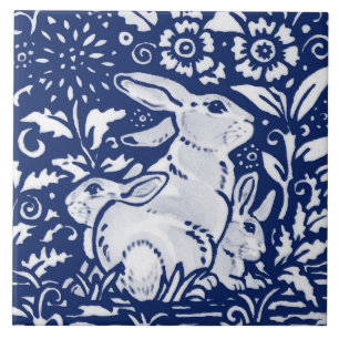 Cobalt Navy Blue Rabbit Bunny Dedham Delft Morris  Fliese