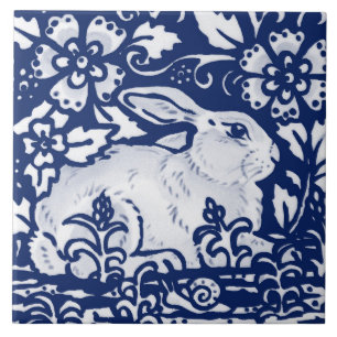 Cobalt Navy Blue Rabbit Bunny Dedham Delft Morris  Fliese