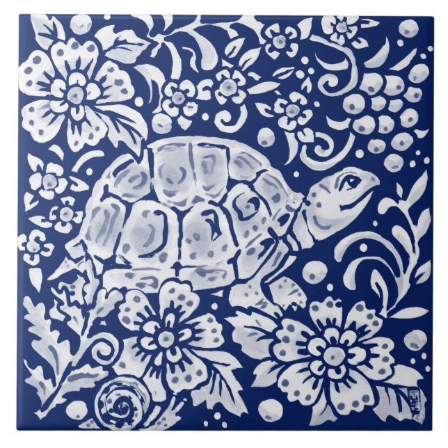 Cobalt Navy Blue Woodland Schildkrötenschnecke  Fliese (Vorderseite)