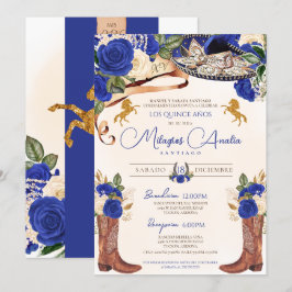 Cobalt Royal Blue Rose Western Charro Quinceañera Einladung