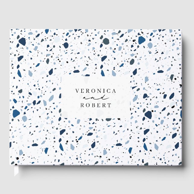 Cobalt Stone Blue Terrazzo Muster Hochzeit Gästebuch (Vorderseite)