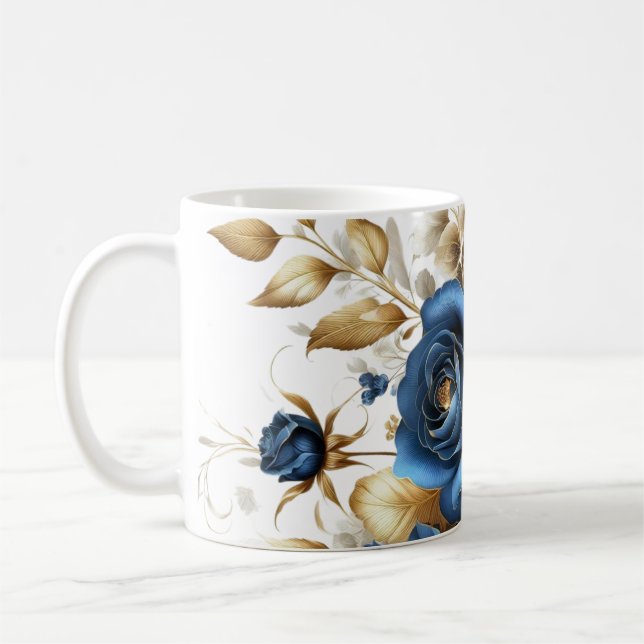 Cobalt White Flowers Kaffeetasse (Links)