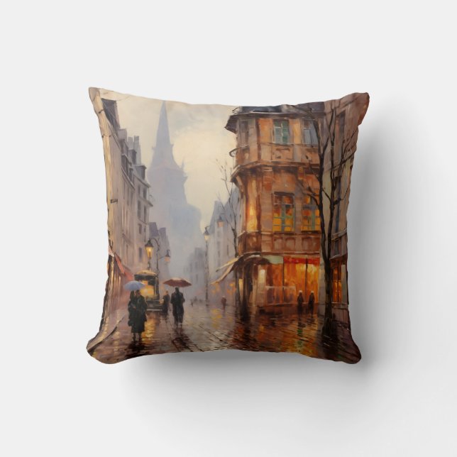 Cobblestone Street Town - Impressionistische Kunst Kissen (Vorderseite)