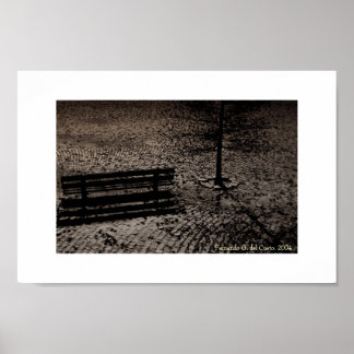 Cobblestoned Street & Bench Poster