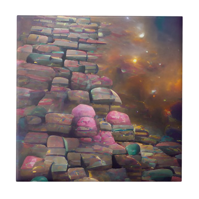 Cobblestones mystische rosa grüne grafische Kunst Fliese (Vorderseite)