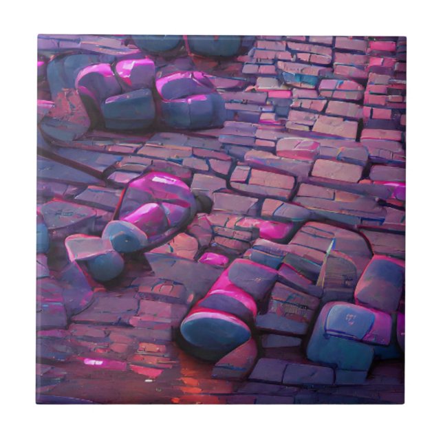 Cobblestones synthwave farbige grafische Kunst Fliese (Vorderseite)
