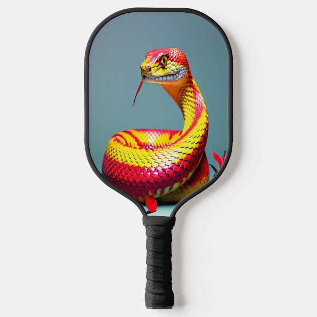 Cobra-Schlange mit lebendiger rot-gelber Waage Pickleball Schläger (Vorderseite)