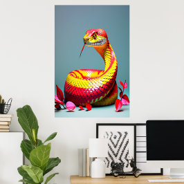 Cobra-Schlange mit lebendiger rot-gelber Waage Poster