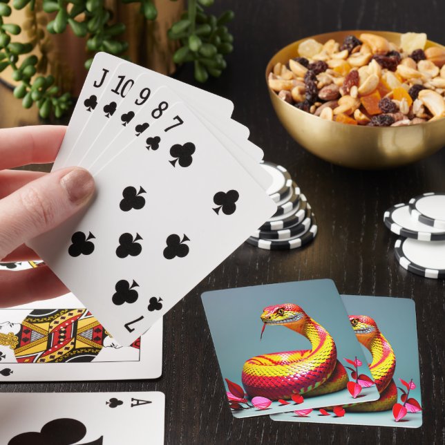 Cobra-Schlange mit lebendiger rot-gelber Waage Spielkarten (In Situ)