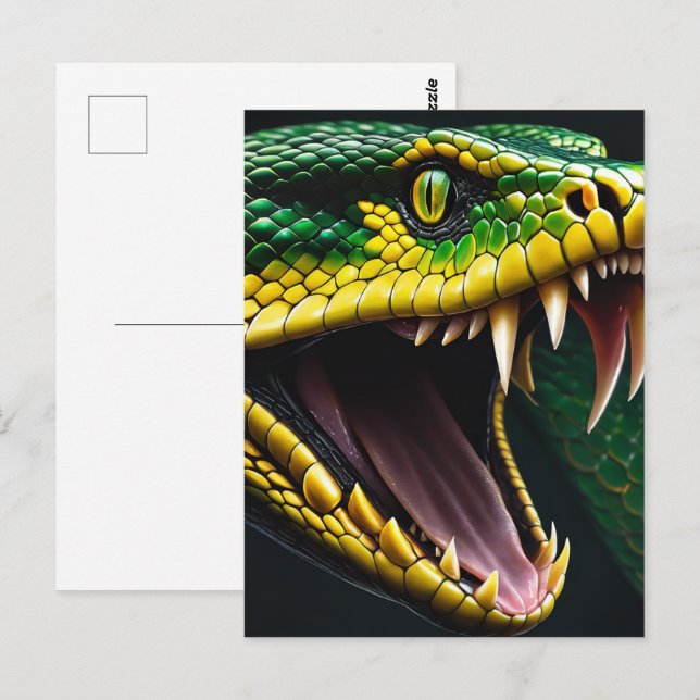 Cobra-Schlange mit lebhaften grünen und gelben Waa Postkarte (Vorne/Hinten)