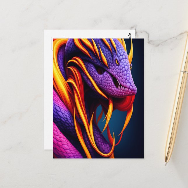 Cobra-Schlange mit lebhaften orangefarbenen und li Postkarte (Vorderseite/Rückseite Beispiel)