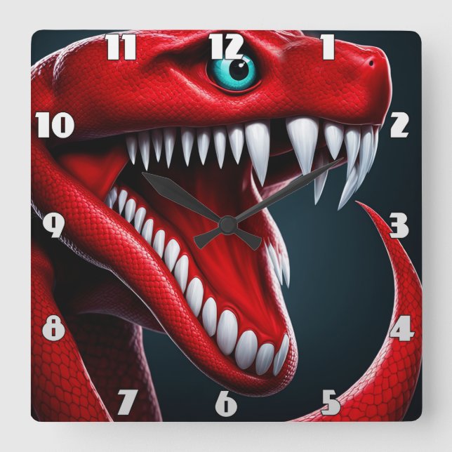 Cobra-Schlange mit lebhaften roten Schuppen und bl Quadratische Wanduhr (Vorderseite)