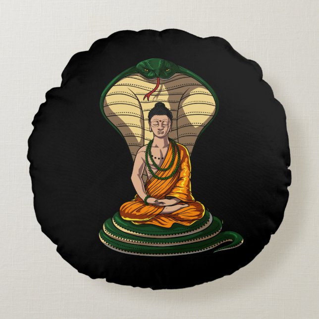 Cobra Snake Buddha Zen Yoga Meditation Rundes Kissen (Vorderseite)