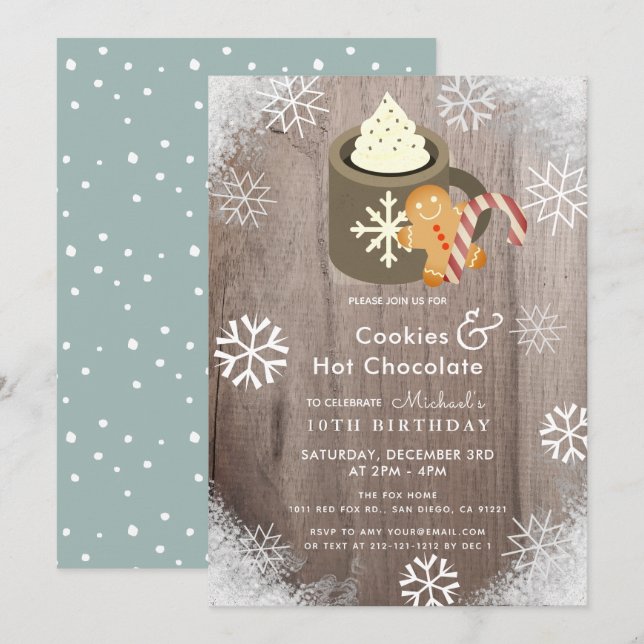 Coca chaud & Cookies Blue Birthday Invitation (Devant / Derrière)