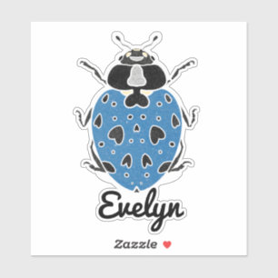 Coccinelle bleue avec autocollant nominatif
