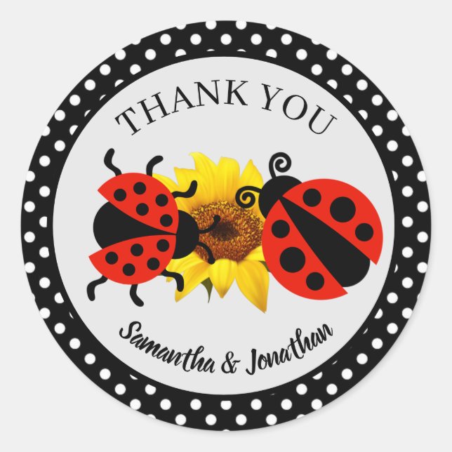 Coccinelle Tendance Moderne Merci Autocollant Rond (Devant)