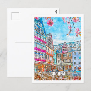 Cochem Deutschland Reiseort Wasserfarbe Postkarte