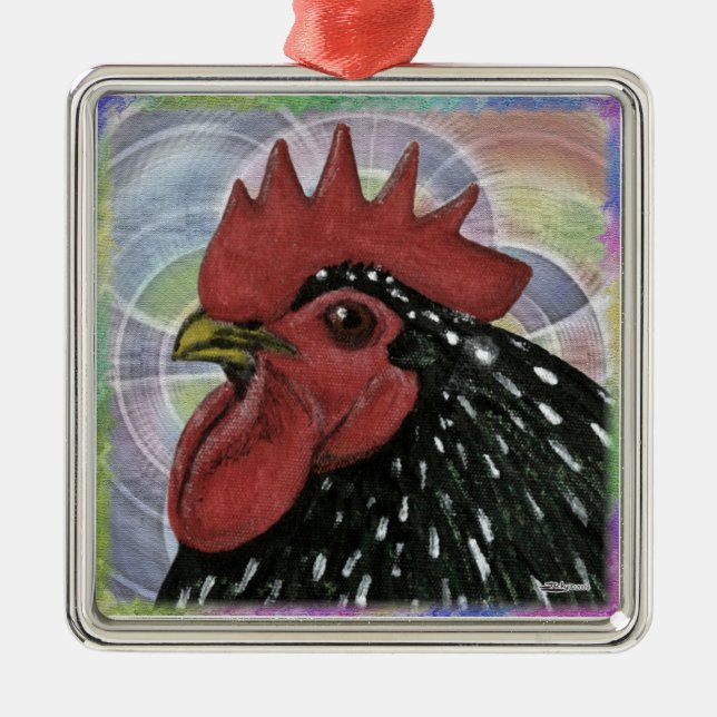 Cochin:  Decorative Rooster Head Silbernes Ornament (Vorne)